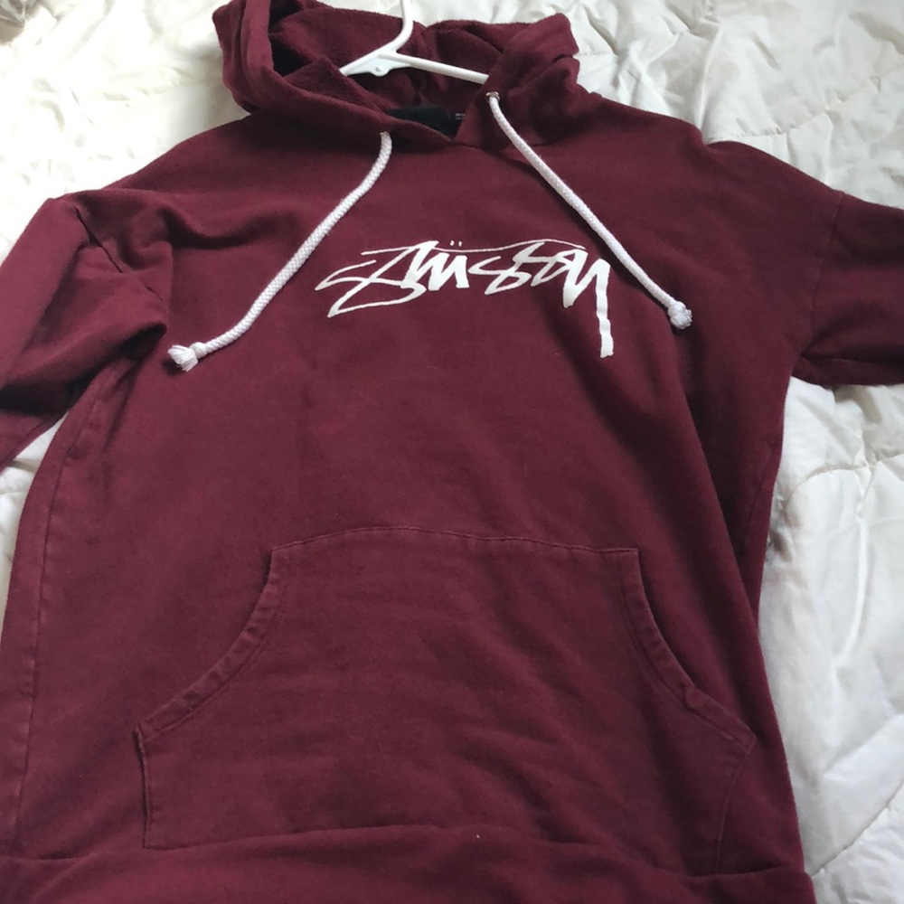 maroon stussy hoodie